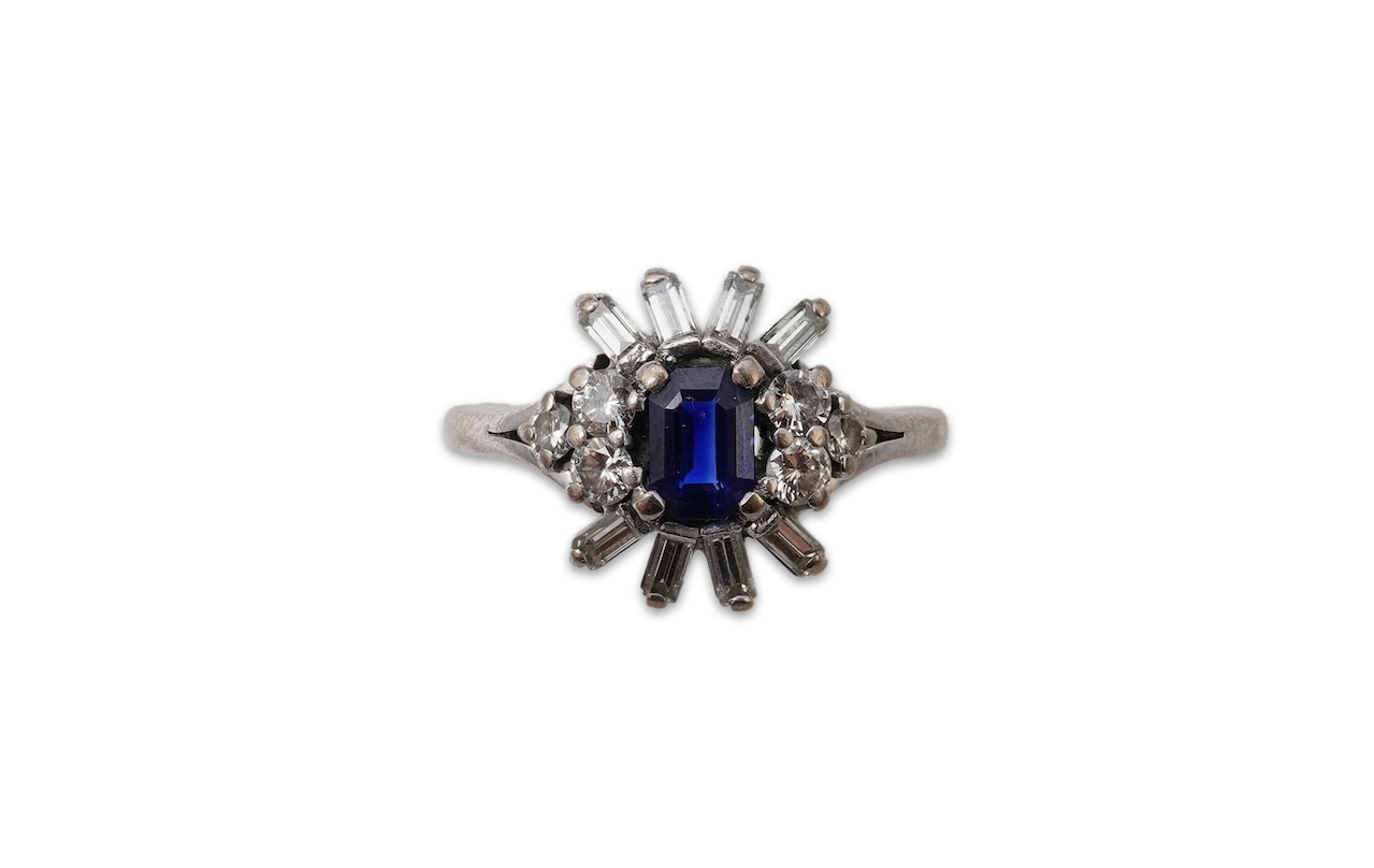 A sapphire and diamond ring, mid 20th century